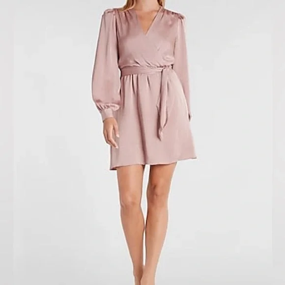Express | Dresses | Express Satin Tie Waist Long Sleeve Dress Pink Size  Small Nwt | Poshmark